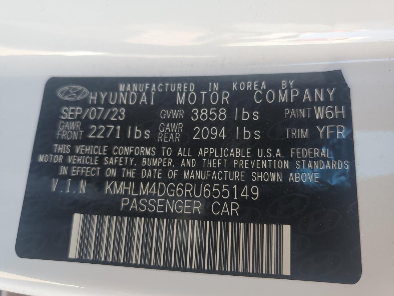 2024 Hyundai Elantra VIN KMHLM4DG6RU655149 Copart auction photo, hail / front end damage thumbnail 12