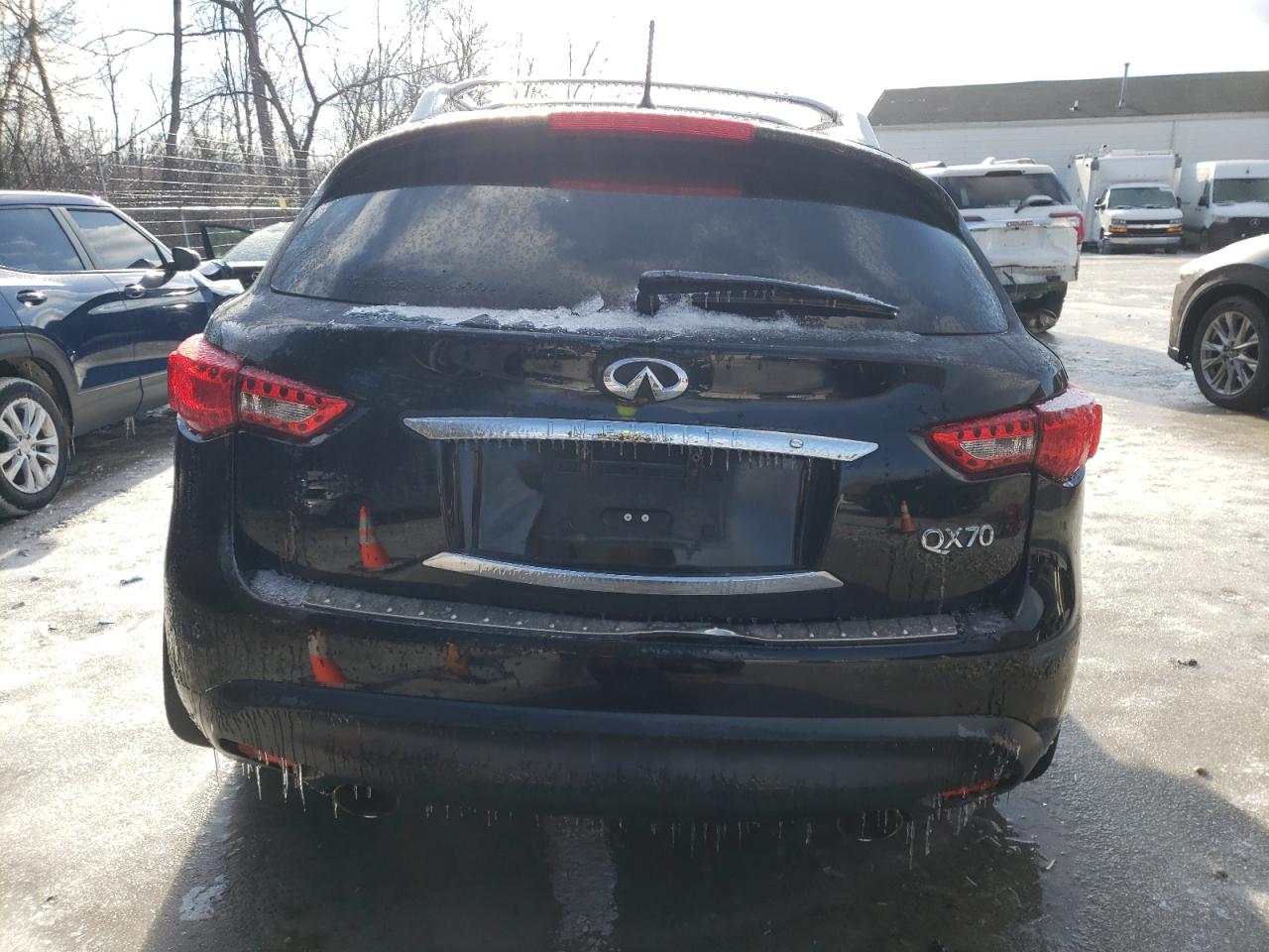 2015 Infiniti QX70 VIN JN8CS1MW7FM480166 Copart auction photo, front end / side damage thumbnail 6