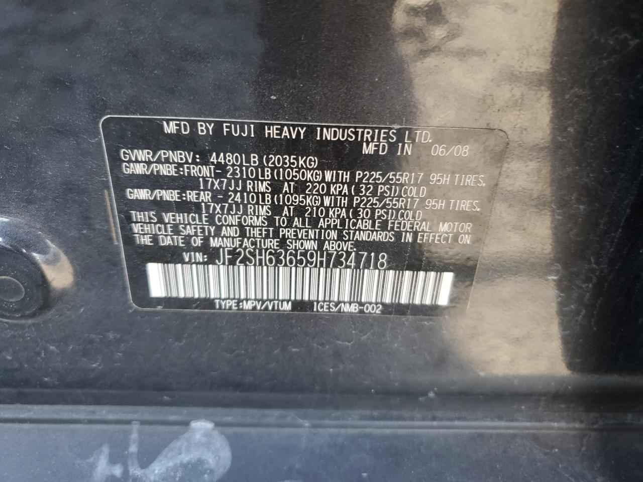 2009 Subaru Forester VIN JF2SH63659H734718 Copart auction photo, front end damage thumbnail 13