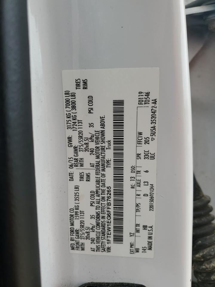 2015 Ford F-150 VIN 1FTEW1EG6FFB76265 Copart auction photo, side / rear end damage thumbnail 15