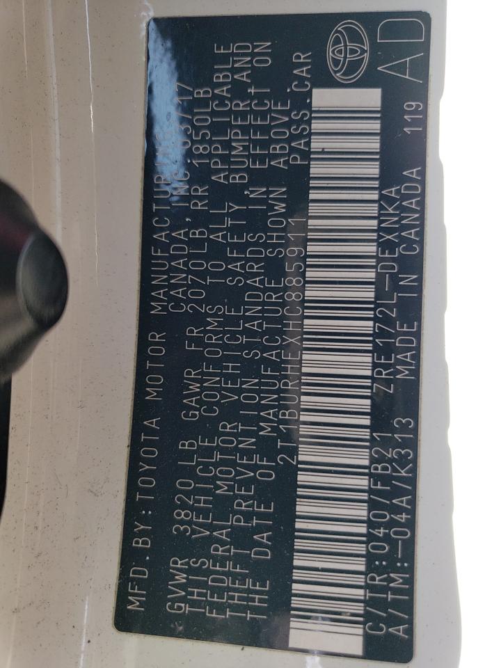 2017 Toyota Corolla VIN 2T1BURHEXHC885911 Copart auction photo, front end / rear end damage thumbnail 13