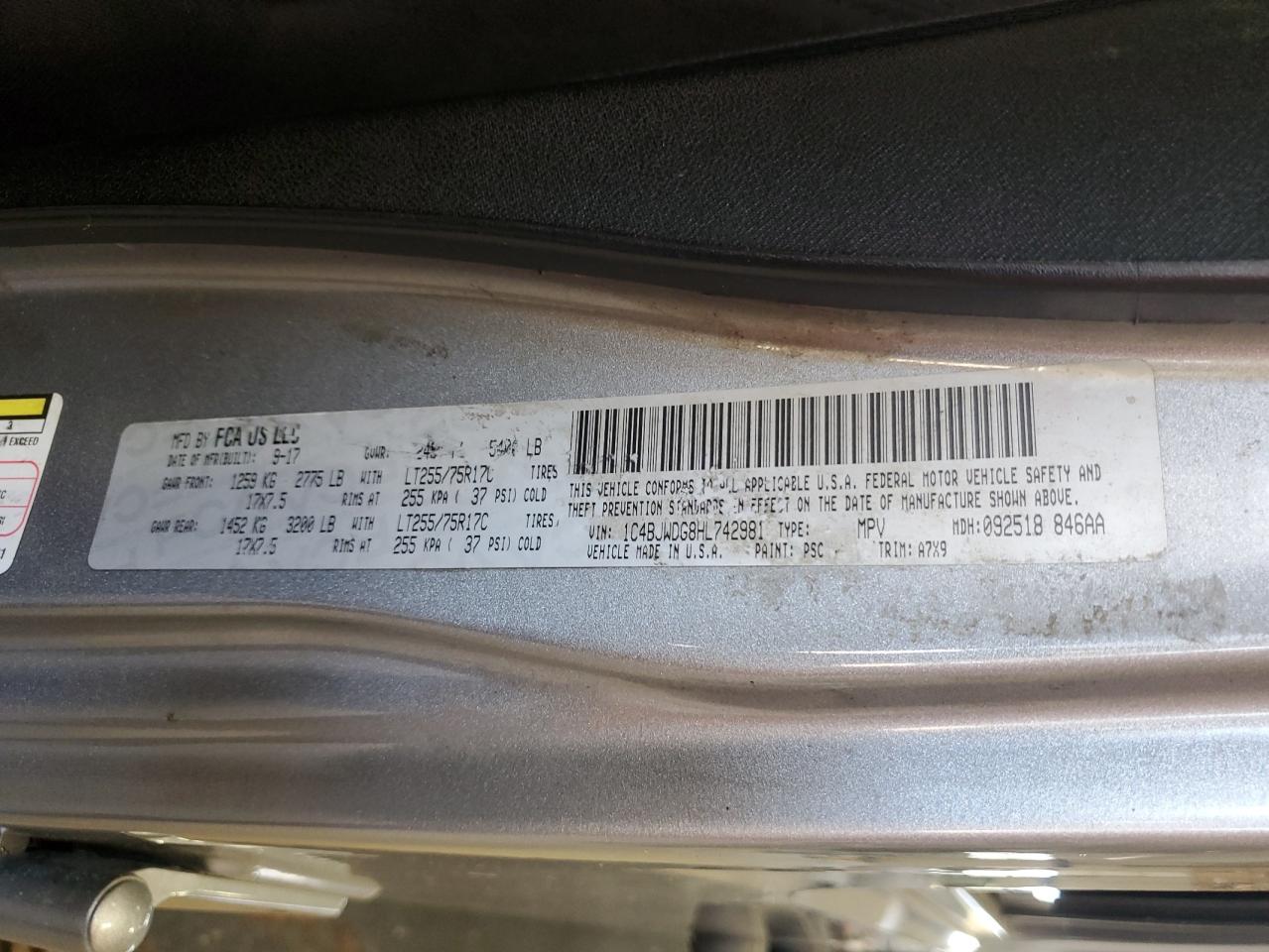 2017 Jeep Wrangler VIN 1C4BJWDG8HL742981 Copart auction photo, front end / undercarriage damage thumbnail 14