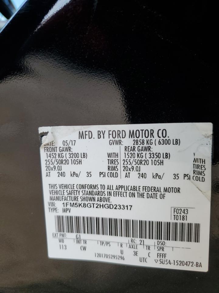 2017 Ford Explorer VIN 1FM5K8GT2HGD23317 Copart auction photo, side damage thumbnail 15