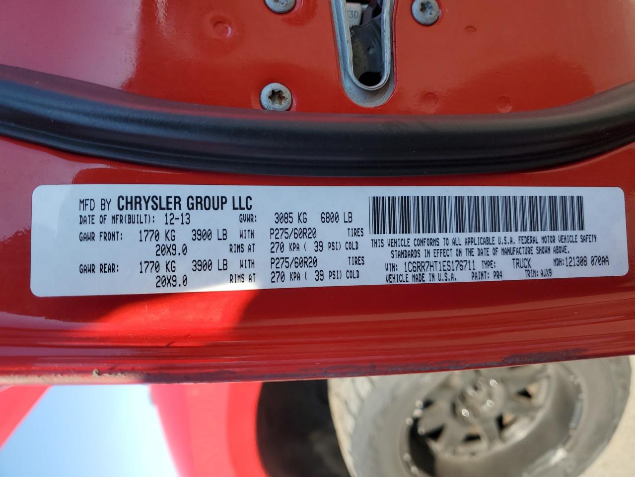 2014 RAM 1500 VIN 1C6RR7HT1ES176711 Copart auction photo, side / minor dent/scratches damage thumbnail 12