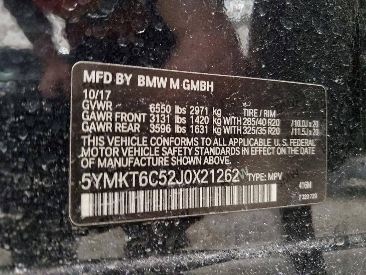 2018 BMW X5 VIN 5YMKT6C52J0X21262 Copart auction photo, front end damage thumbnail 13