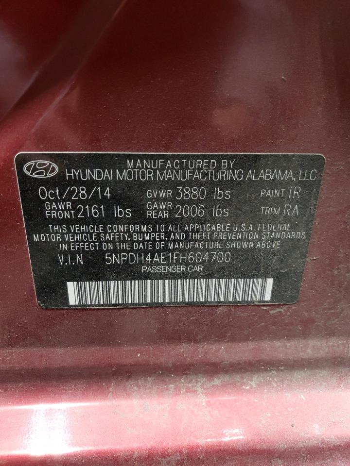 2015 Hyundai Elantra VIN 5NPDH4AE1FH604700 Copart auction photo, vandalism / front end damage thumbnail 12