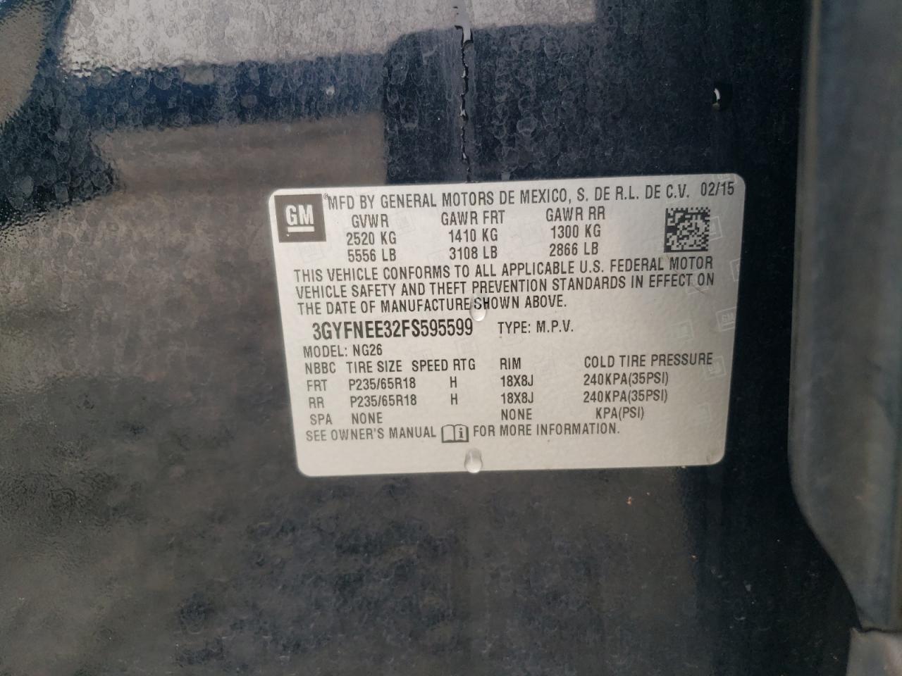 2015 Cadillac SRX VIN 3GYFNEE32FS595599 Copart auction photo, side / minor dent/scratches damage thumbnail 13