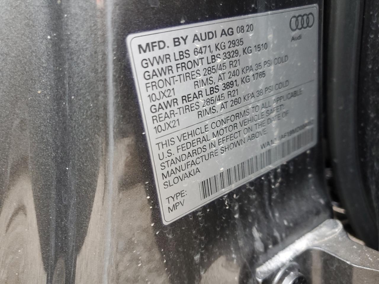 2021 Audi Q8 VIN WA1AVAF19MD004052 Copart auction photo, front end damage thumbnail 12
