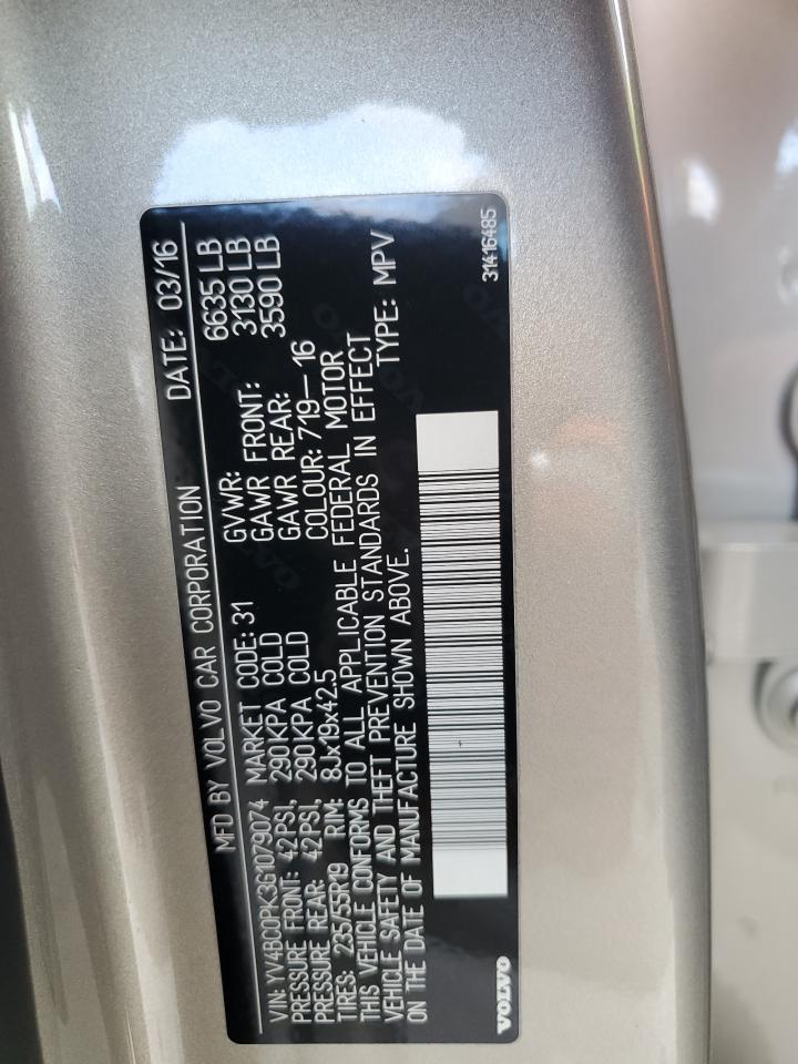 2016 Volvo XC90 VIN YV4BC0PK3G1079074 Copart auction photo, front end / side damage thumbnail 14