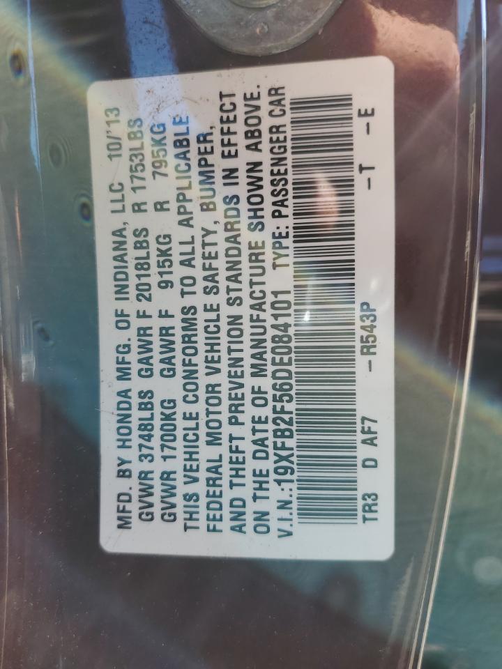 2013 Honda Civic VIN 19XFB2F56DE084101 Copart auction photo, front end damage thumbnail 12