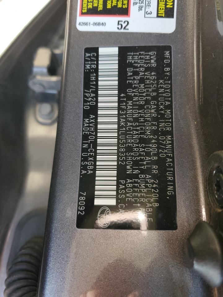 2020 Toyota Camry VIN 4T1F31AK1LU538352 Copart auction photo, all over damage thumbnail 13