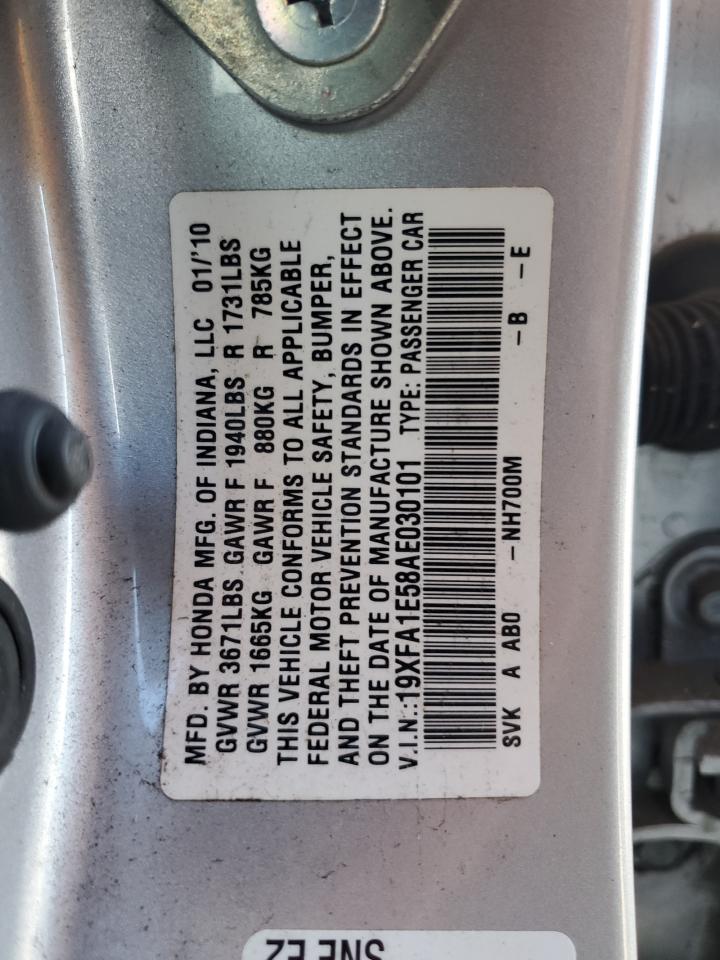 2010 Honda Civic VIN 19XFA1E58AE030101 Copart auction photo, normal wear damage thumbnail 12