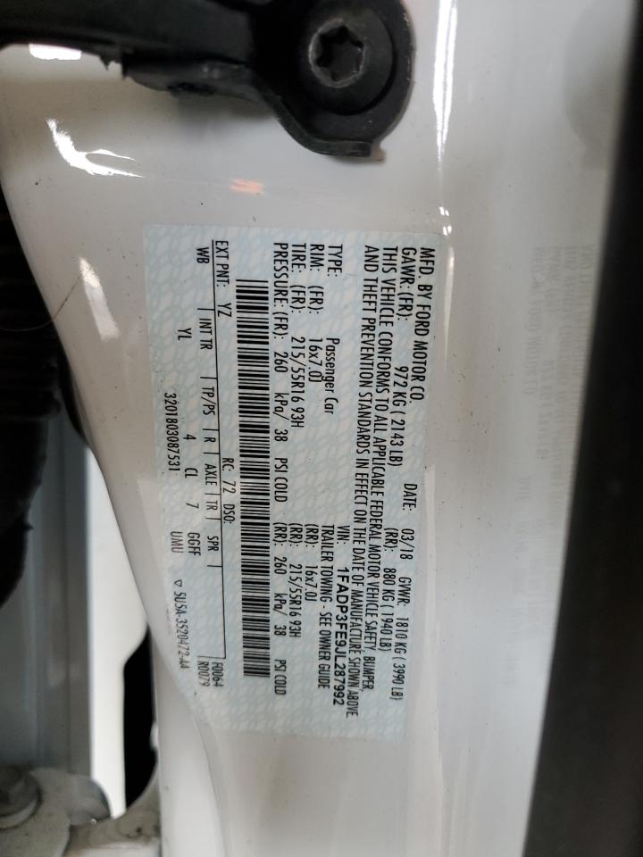 2018 Ford Focus VIN 1FADP3FE9JL287992 Copart auction photo, minor dent/scratches damage thumbnail 12