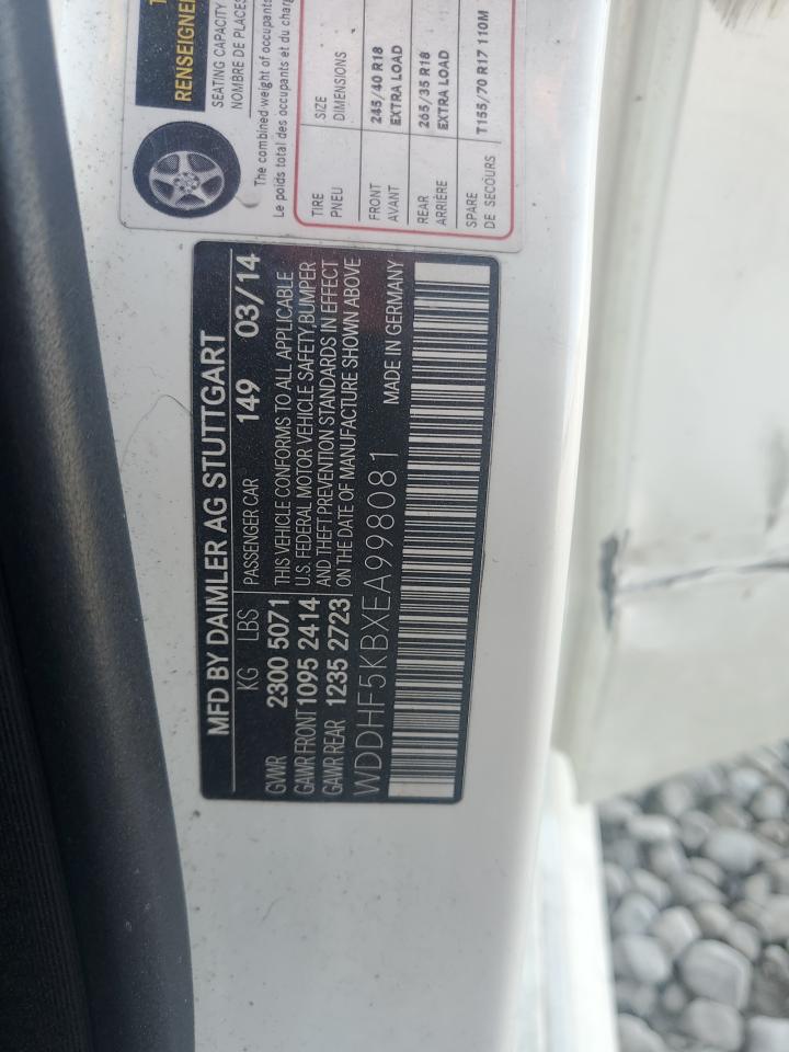 2014 Mercedes-Benz E-klasse VIN WDDHF5KBXEA998081 Copart auction photo, all over damage thumbnail 14