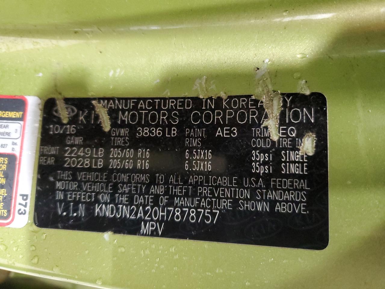 2017 KIA Soul VIN KNDJN2A20H7878757 Copart auction photo, minor dent/scratches damage thumbnail 13