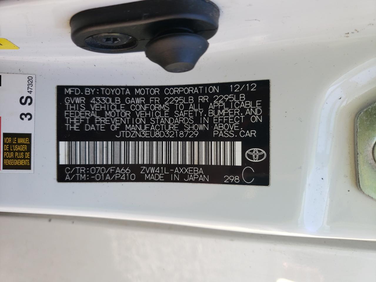 2013 Toyota Prius VIN JTDZN3EU8D3218729 Copart auction photo, rear end damage thumbnail 12