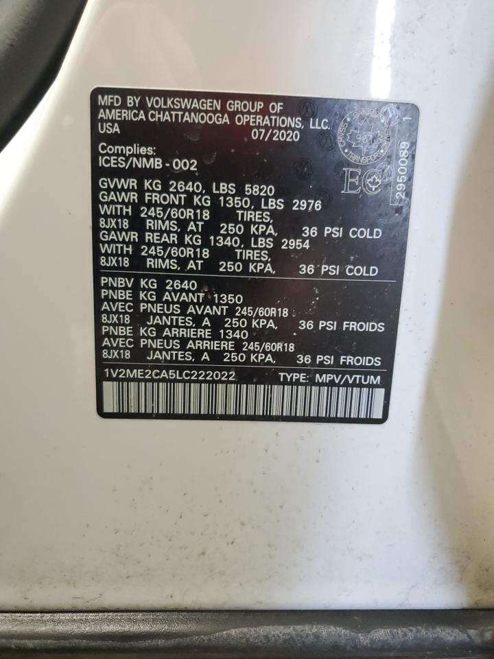 2020 Volkswagen Atlas VIN 1V2ME2CA5LC222022 Copart auction photo, rear end / undercarriage damage thumbnail 14