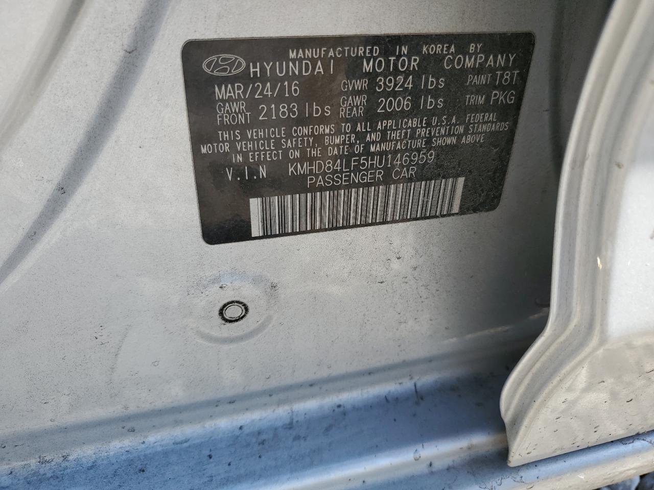 2017 Hyundai Elantra VIN KMHD84LF5HU146959 Copart auction photo, front end damage thumbnail 12