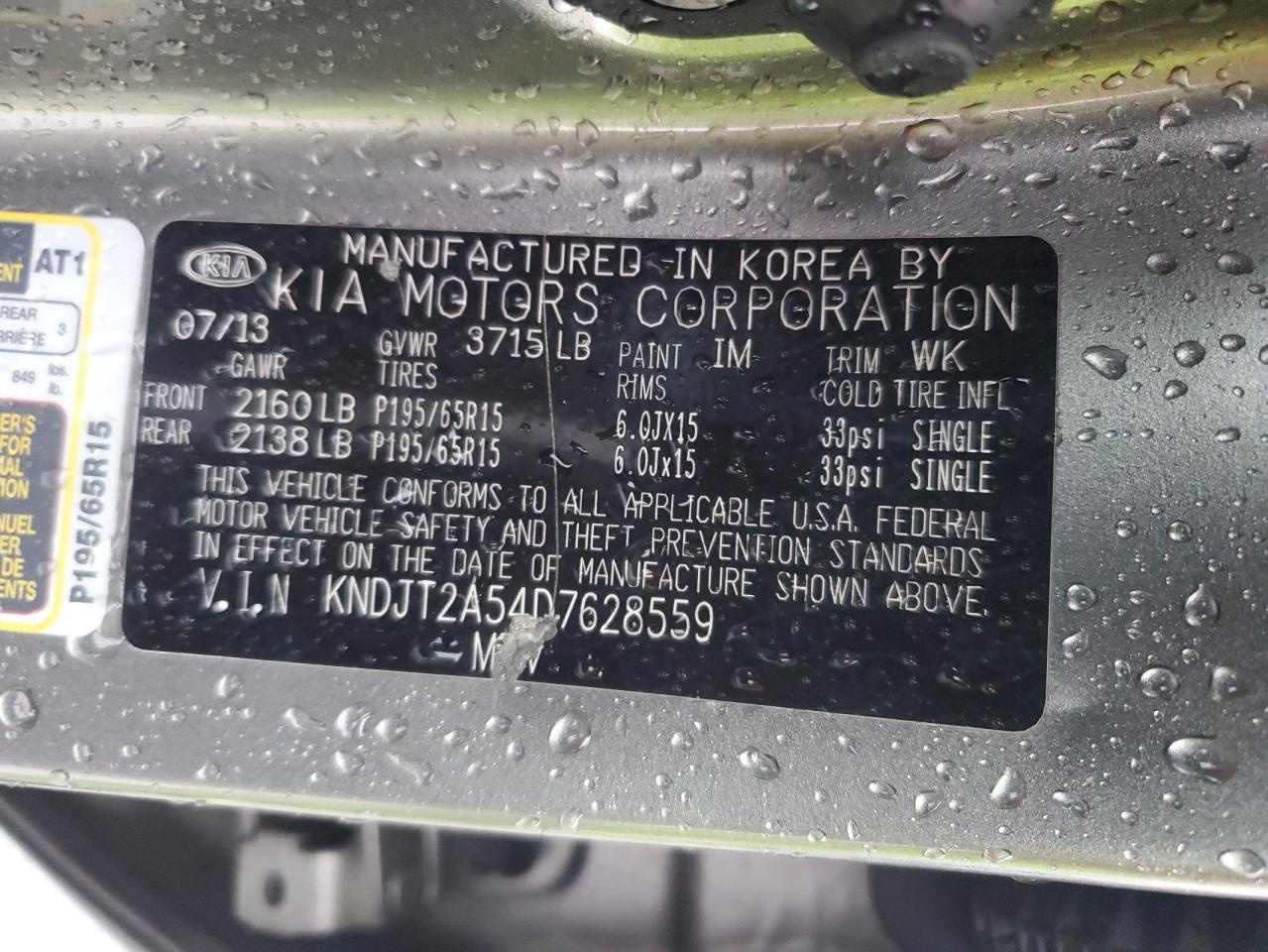 2013 KIA Soul VIN KNDJT2A54D7628559 Copart auction photo, mechanical damage thumbnail 13