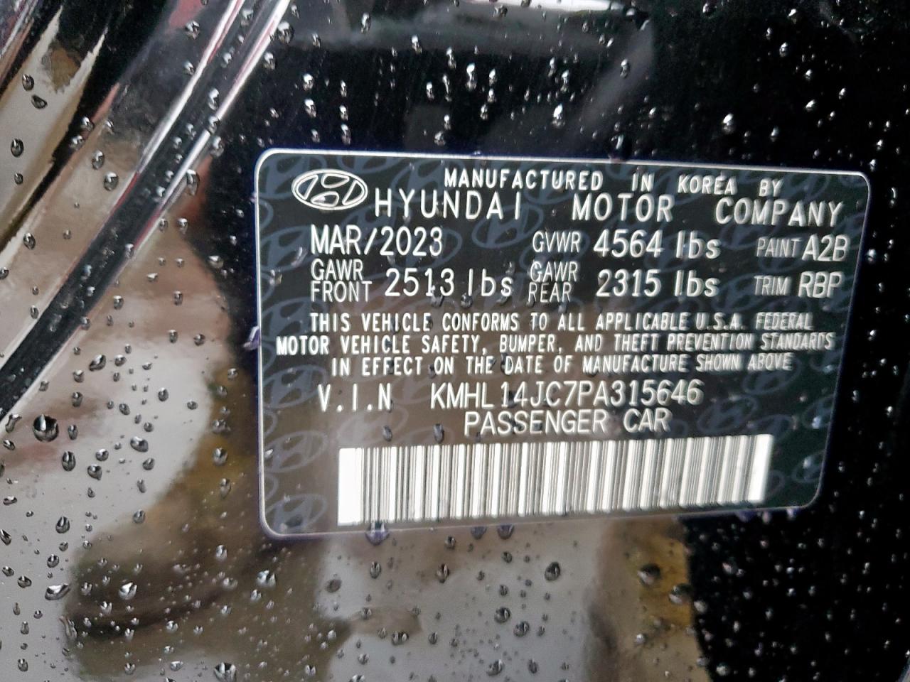2023 Hyundai Sonata VIN KMHL14JC7PA315646 Copart auction photo, front end damage thumbnail 13
