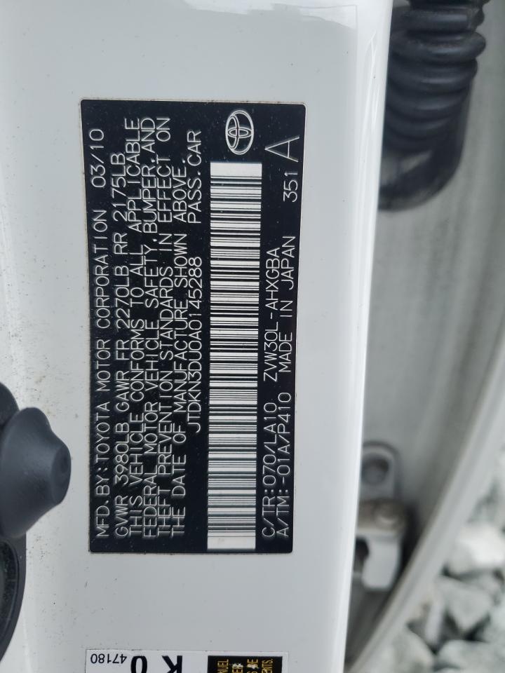 2010 Toyota Prius VIN JTDKN3DU0A0145288 Copart auction photo, side damage thumbnail 14