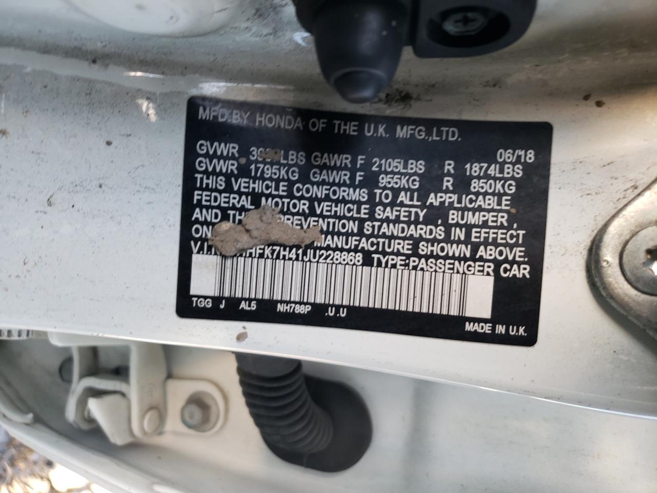2018 Honda Civic VIN SHHFK7H41JU228868 Copart auction photo, burn - engine damage thumbnail 12