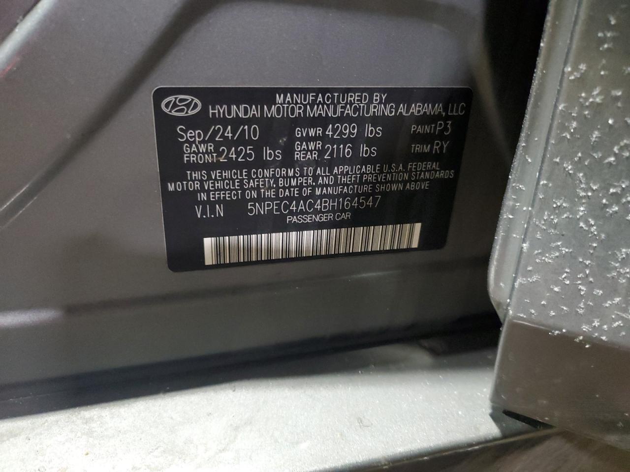 2011 Hyundai Sonata VIN 5NPEC4AC4BH164547 Copart auction photo, front end damage thumbnail 12
