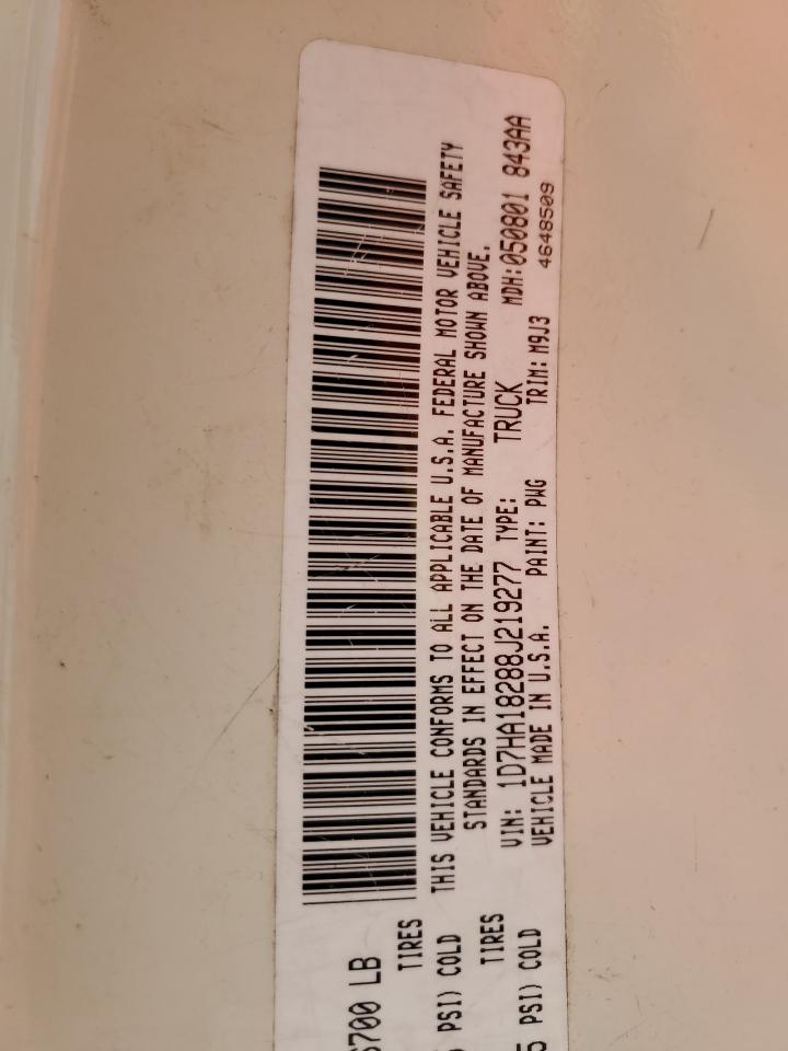 2008 Dodge RAM VIN 1D7HA18288J219277 Copart auction photo, mechanical / minor dent/scratches damage thumbnail 12