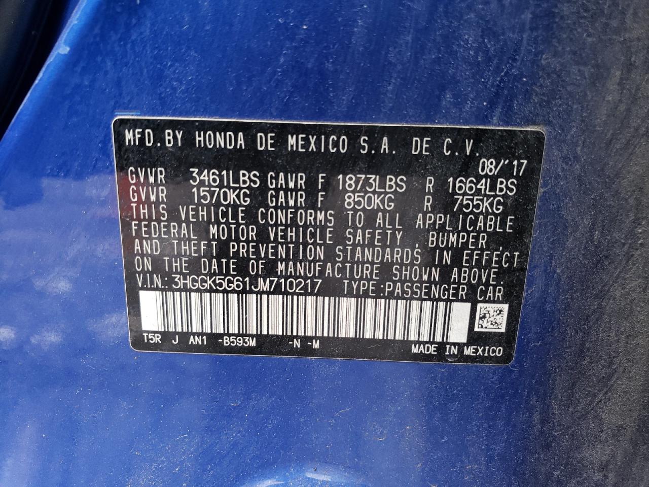 2018 Honda Fit VIN 3HGGK5G61JM710217 Copart auction photo, rear end / side damage thumbnail 14