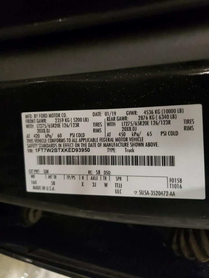 2019 Ford F250 VIN 1FT7W2BTXKED93950 Copart auction photo, side / front end damage thumbnail 12