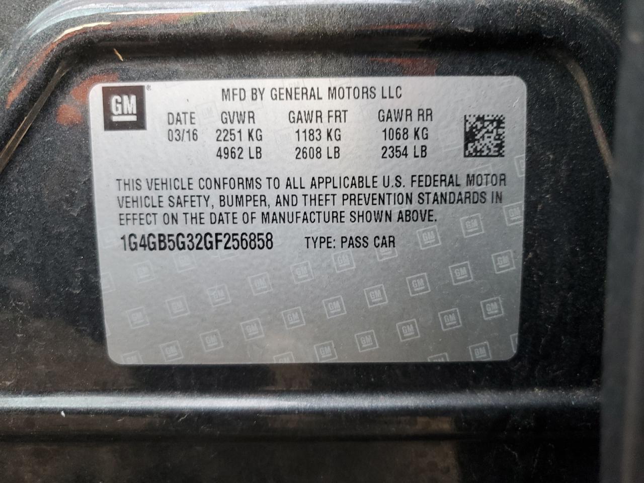 2016 Buick LaCrosse VIN 1G4GB5G32GF256858 Copart auction photo, front end / rear end damage thumbnail 13