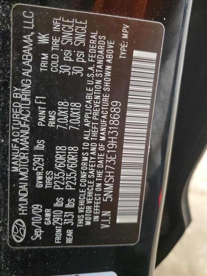 2009 Hyundai Santa Fe VIN 5NMSH73E19H318689 Copart auction photo, front end damage thumbnail 12