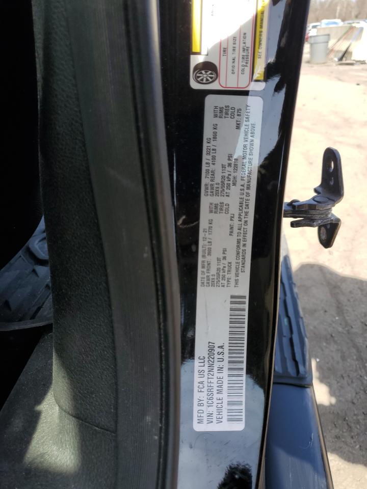 2022 RAM 1500 VIN 1C6SRFFT2NN220907 Copart auction photo, front end / side damage thumbnail 12