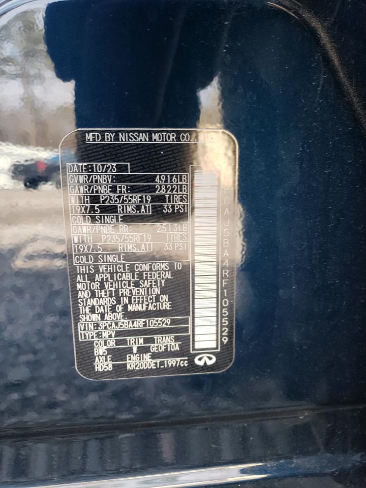2024 Infiniti QX50 VIN 3PCAJ5BA4RF105529 Copart auction photo, front end damage thumbnail 13