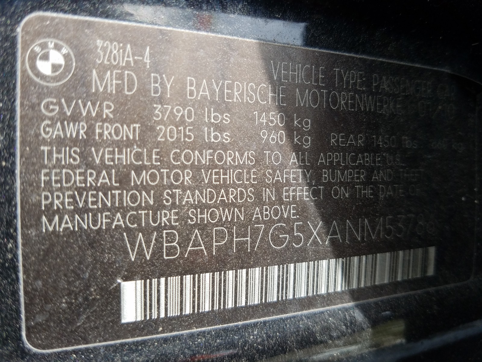 2010 BMW 3er VIN WBAPH7G5XANM53786 Copart auction photo, side / rear end damage thumbnail 10