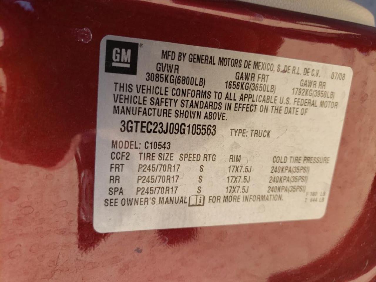 2009 GMC Sierra VIN 3GTEC23J09G105563 Copart auction photo, side damage thumbnail 12