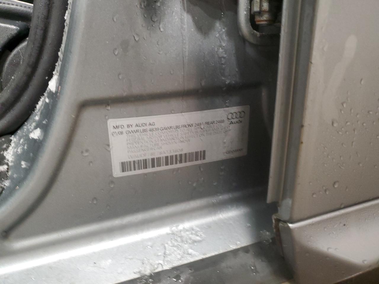 2008 Audi A4 VIN WAUDF78E78A133608 Copart auction photo, side / front end damage thumbnail 12