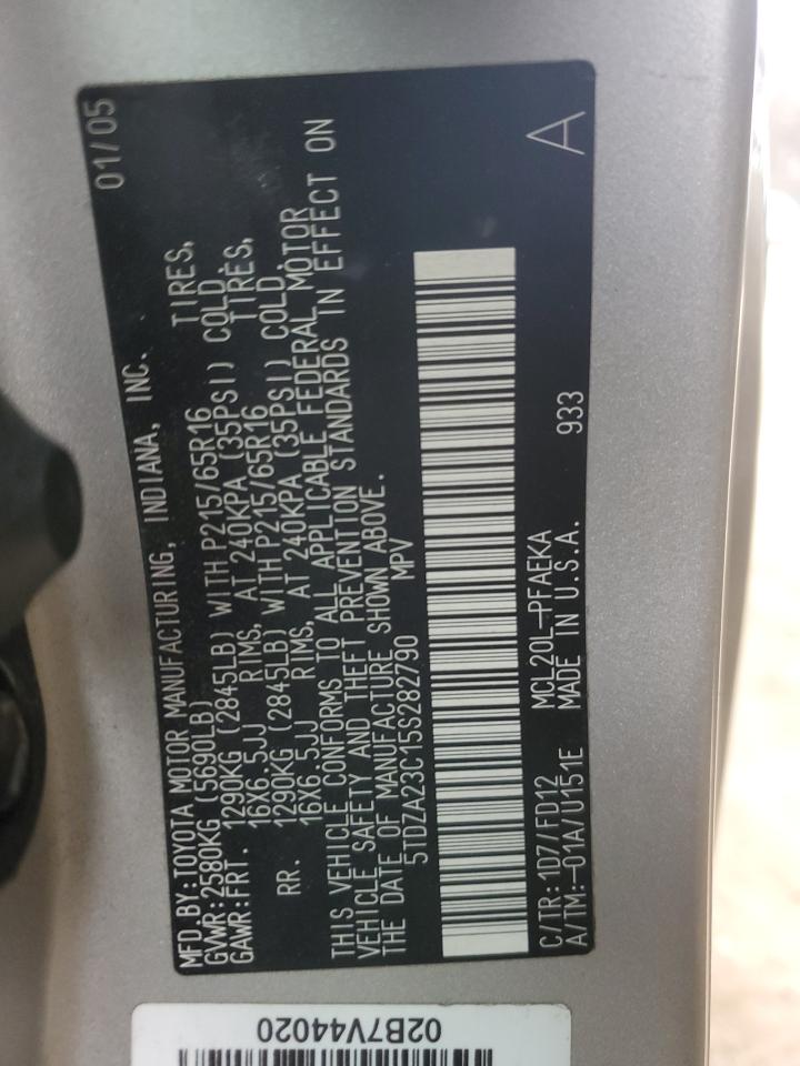 2005 Toyota Sienna VIN 5TDZA23C15S282790 Copart auction photo, front end / side damage thumbnail 15