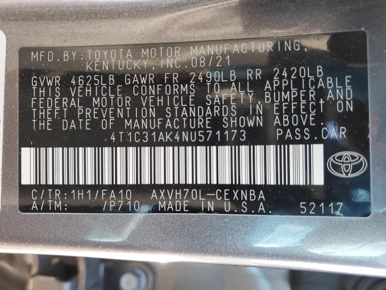 2022 Toyota Camry VIN 4T1C31AK4NU571173 Copart auction photo, undercarriage / front end damage thumbnail 12