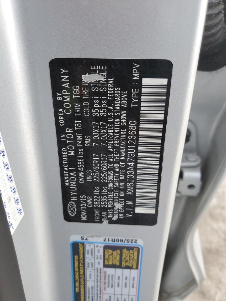 2016 Hyundai Tucson VIN KM8J33A47GU123680 Copart auction photo, vandalism damage thumbnail 12
