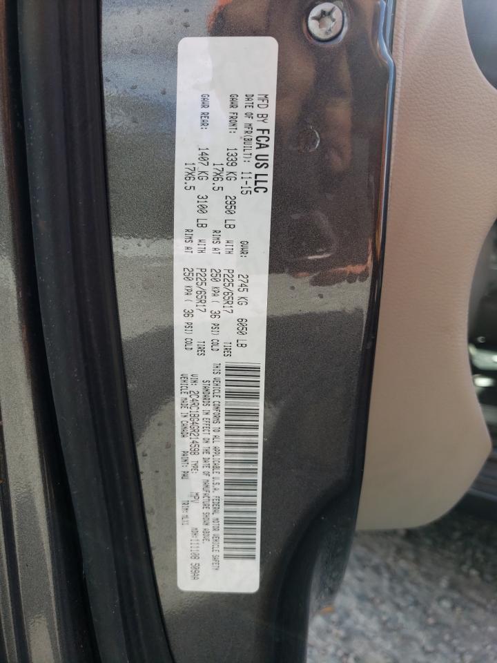 2016 Chrysler Town & Country VIN 2C4RC1BG4GR214598 Copart auction photo, water/flood / side damage thumbnail 14