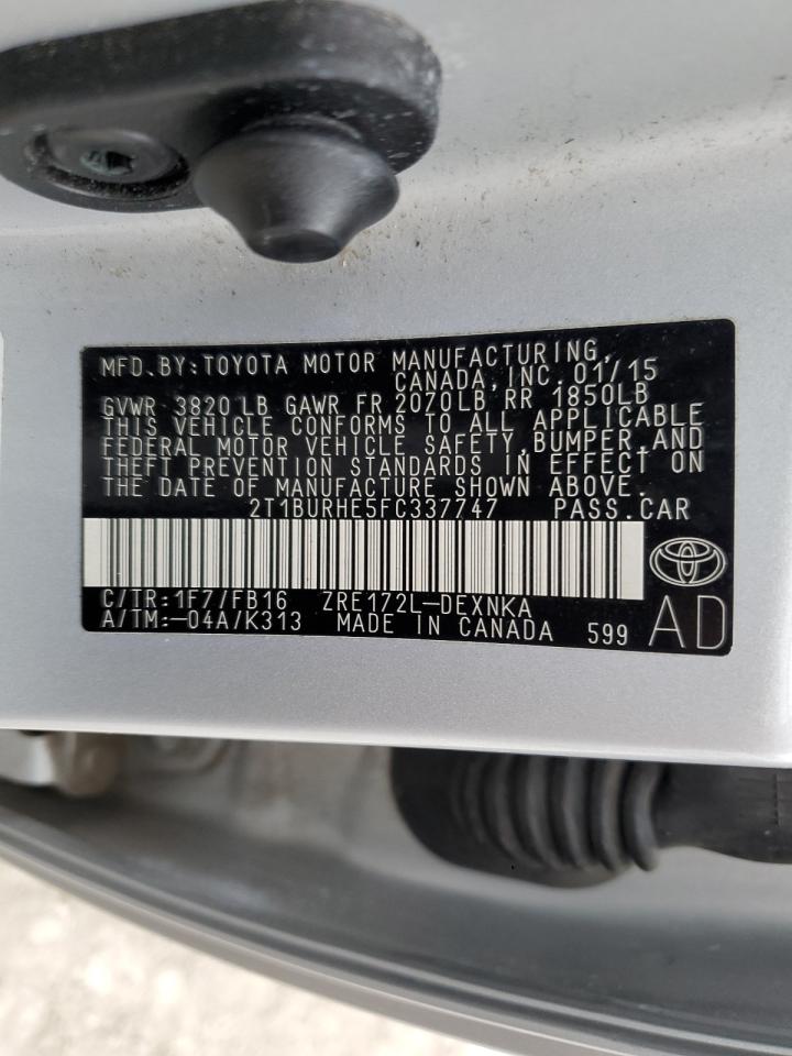 2015 Toyota Corolla VIN 2T1BURHE5FC337747 Copart auction photo, side / minor dent/scratches damage thumbnail 14