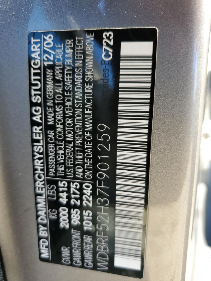 2007 Mercedes-Benz C-klasse VIN WDBRF52H37F901259 Copart auction photo, rear end damage thumbnail 12