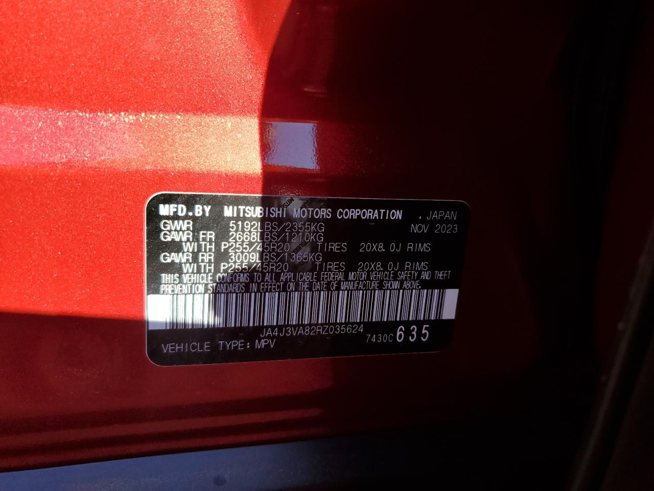2024 Mitsubishi Outlander VIN JA4J3VA82RZ035624 Copart auction photo, all over damage thumbnail 13
