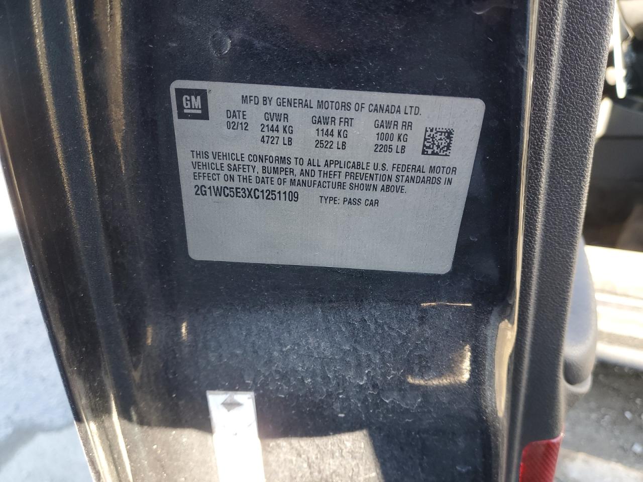 2012 Chevrolet Impala VIN 2G1WC5E3XC1251109 Copart auction photo, front end / mechanical damage thumbnail 12