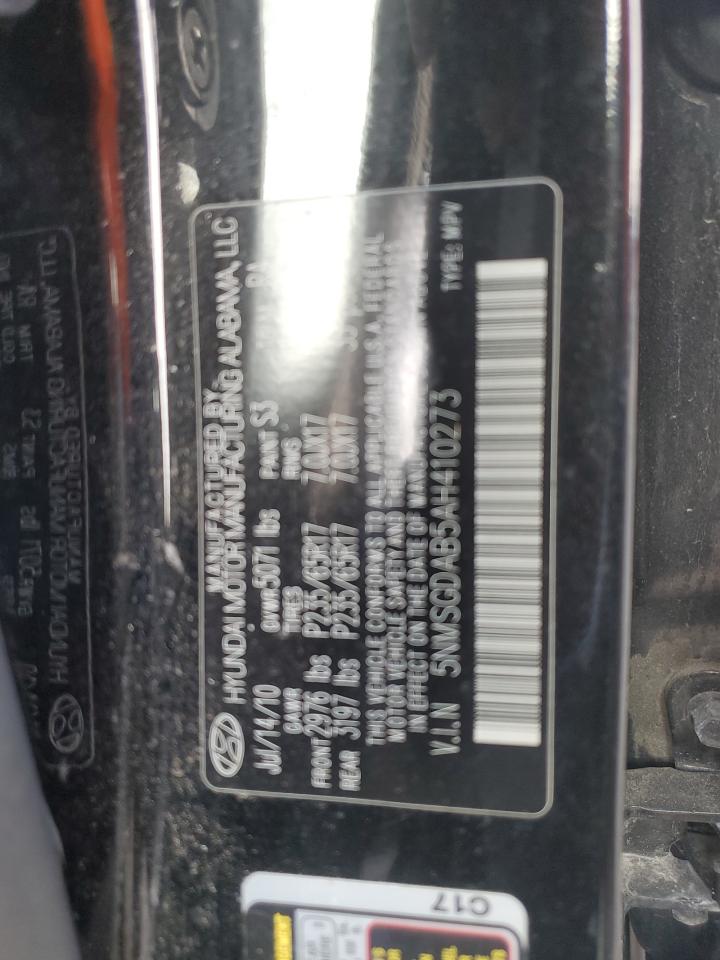 2010 Hyundai Santa Fe VIN 5NMSGDAB5AH410273 Copart auction photo, rear end damage thumbnail 15