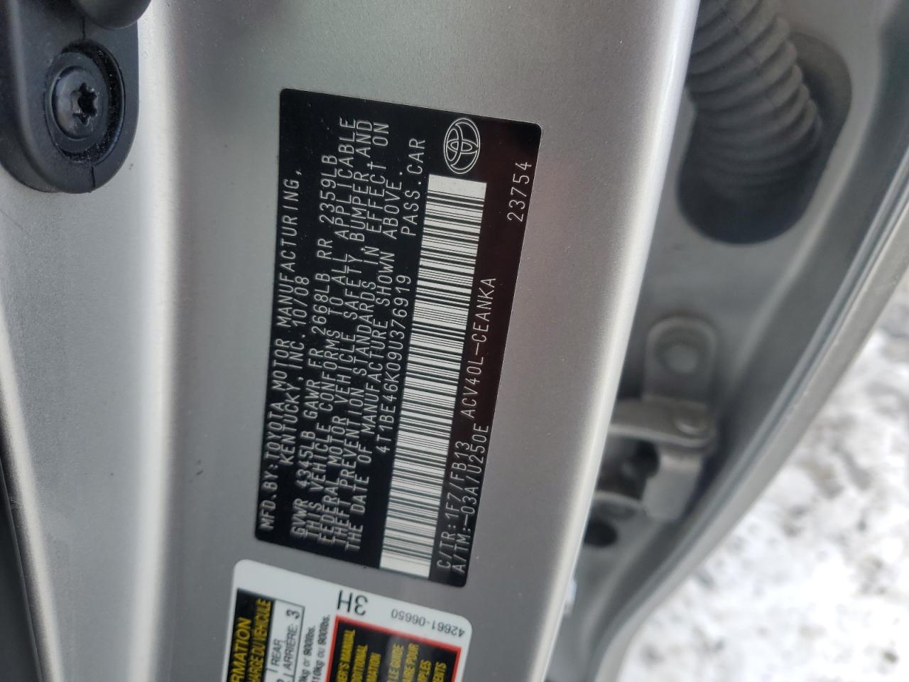 2009 Toyota Camry VIN 4T1BE46K09U376919 Copart auction photo, front end / minor dent/scratches damage thumbnail 14