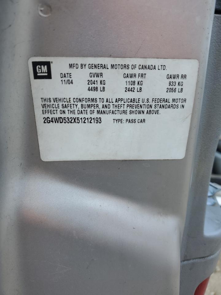 2005 Buick LaCrosse VIN 2G4WD532X51212193 Copart auction photo, rear end damage thumbnail 14