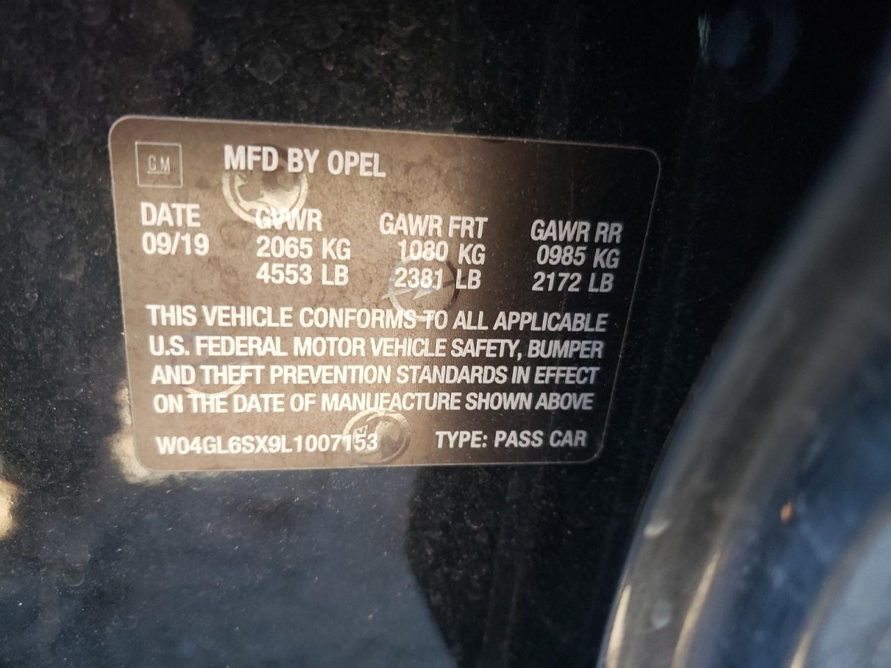 2020 Buick Regal VIN W04GL6SX9L1007153 Copart auction photo, front end / side damage thumbnail 14