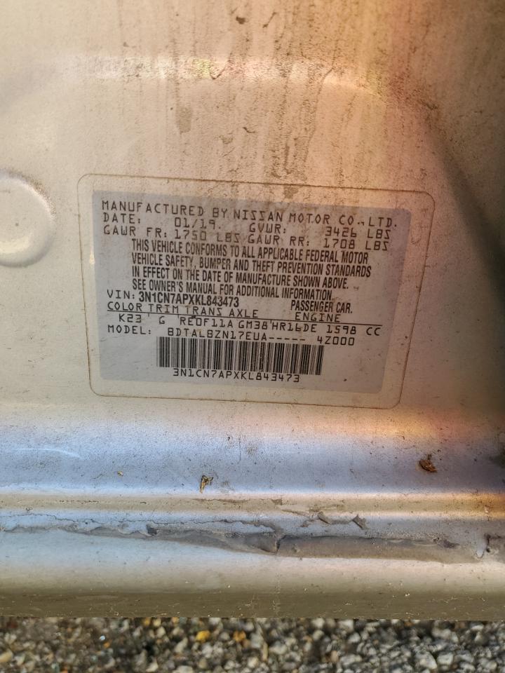 2019 Nissan Versa VIN 3N1CN7APXKL843473 Copart auction photo, front end / side damage thumbnail 14